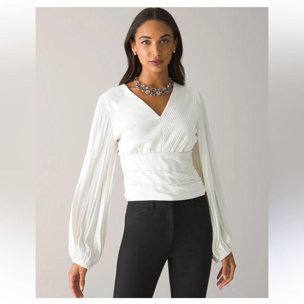 NWT White House Black Market Petite Pintucked Banded Bottom Blouse Sz LP
